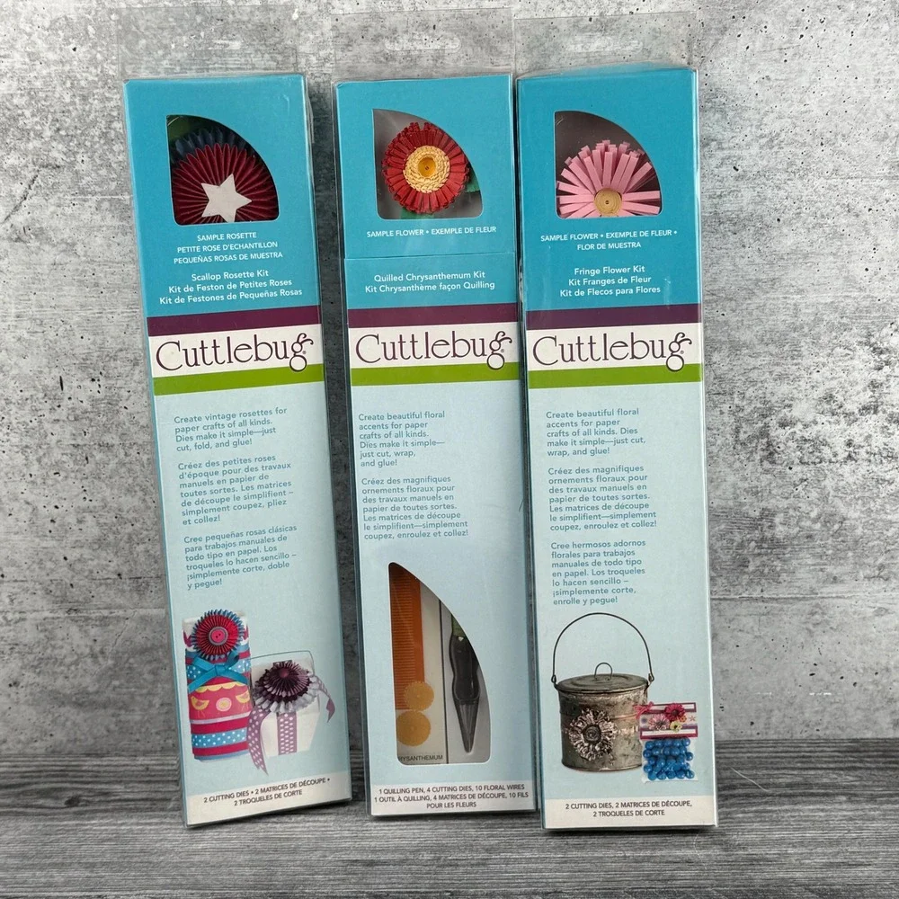 Cuttlebug Flower Kit (3) Scalloped Rosette, Quilled Chrysanthemum, Fringe Flower